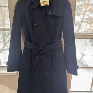 Burberry The Chelsea Trench Coat Women’s US 2 Navy Blue Belted Classic Made UK